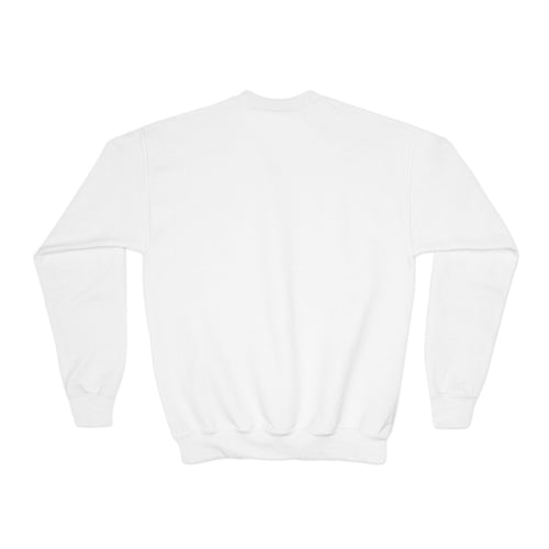 Ay Bendito, Pero Con Fe Youth Crewneck, youth crewneck sweatshirt, White, back view, plain, AY BENDITO, PERO CON FE., Isaiah 41:10 (KJV)