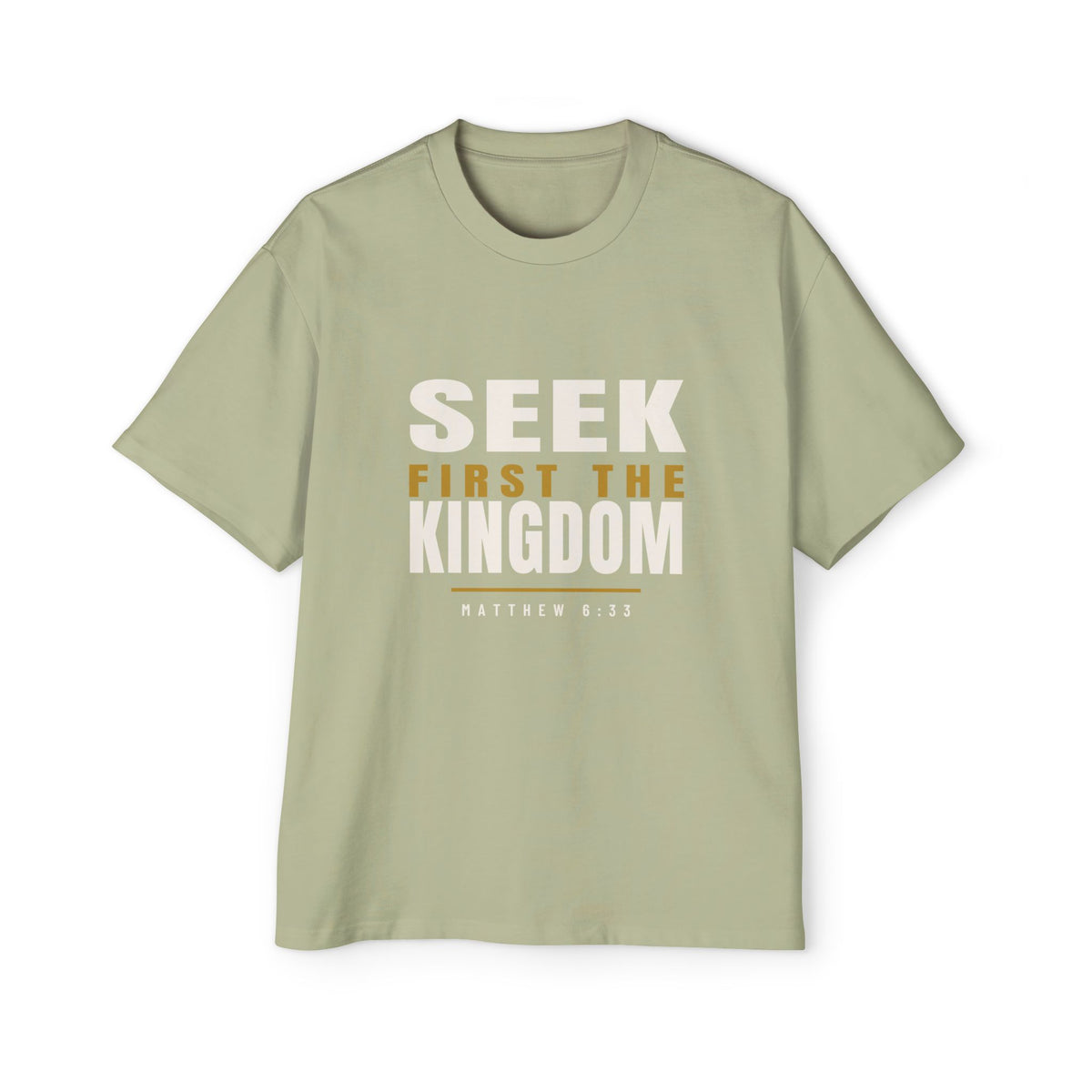 Seek First Block Oversized Tee, t-shirt, Pistachio, front view, SEEK FIRST., Matthew 6:33 (KJV)