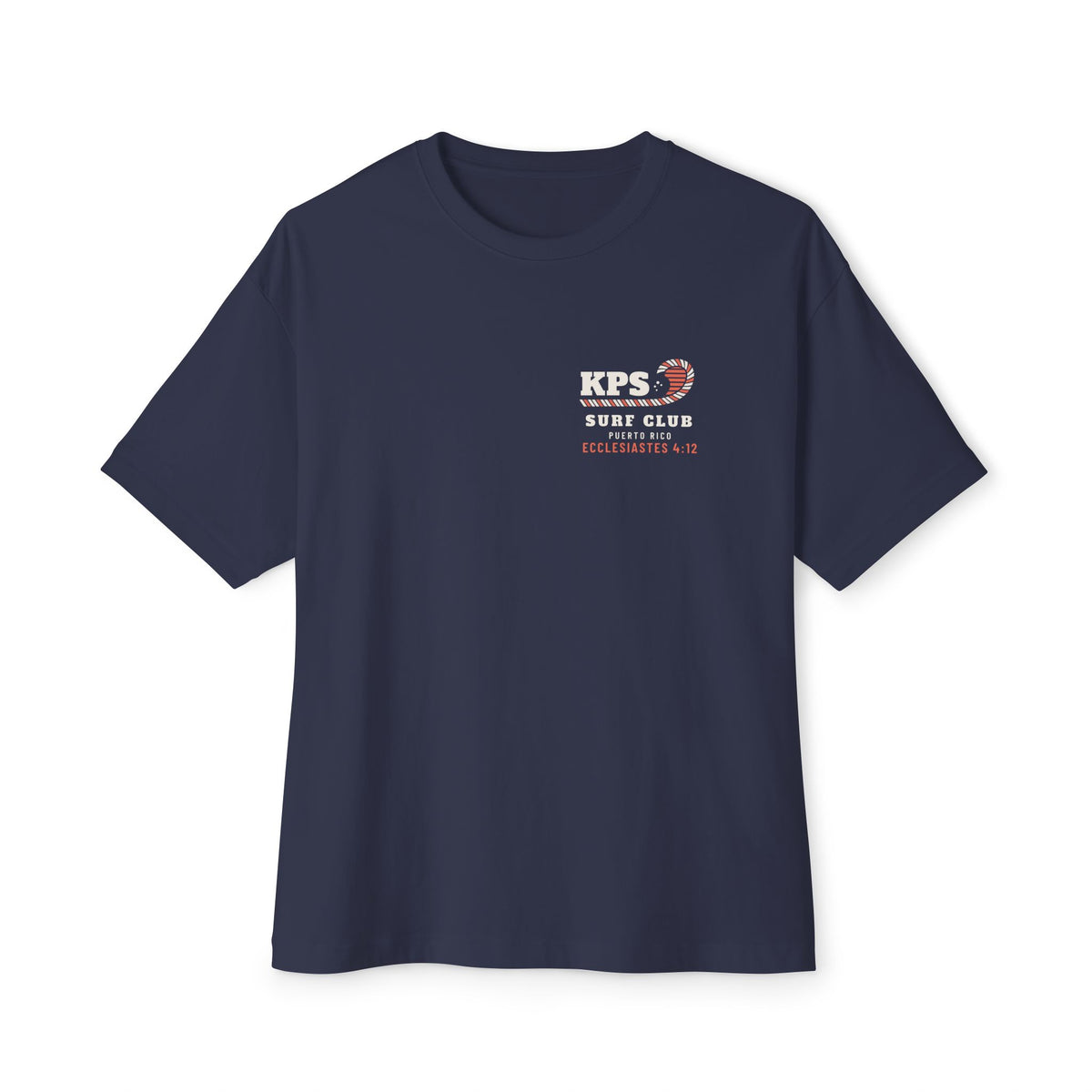 Dawn Patrol Surf Tee, Navy, front view, DAWN PATROL. (COFFEE OPTIONAL. REJOICING REQUIRED.) Psalm 118:24 (KJV)