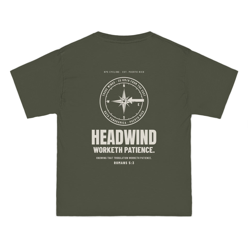 Headwind Worketh Patience Cycling Tee, Fatigue Green, back view, HEADWIND WORKETH PATIENCE. Romans 5:3 (KJV)