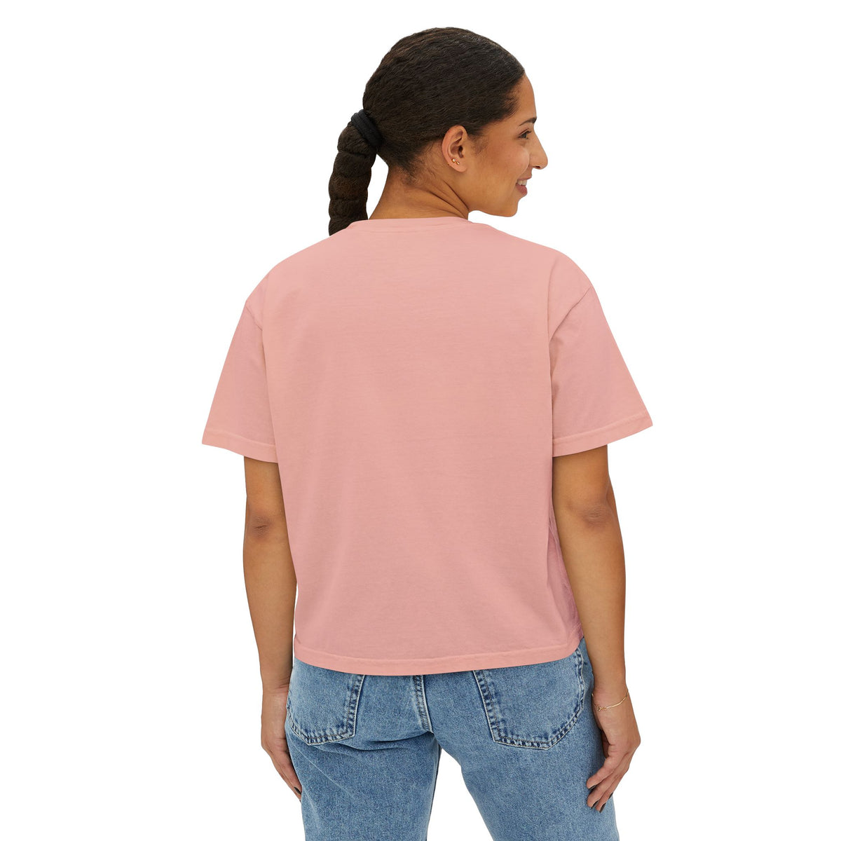 His Way Is Better Crop Tee, crop t-shirt, Peachy, back view, worn by a woman, HIS WAY IS BETTER., Isaiah 55:9 (KJV)