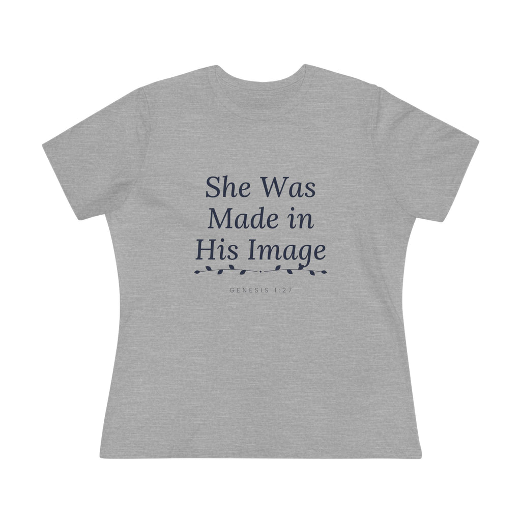 Made in His Image Tee, Athletic Heather, front view, SHE WAS MADE IN HIS IMAGE., Genesis 1:27 (KJV)