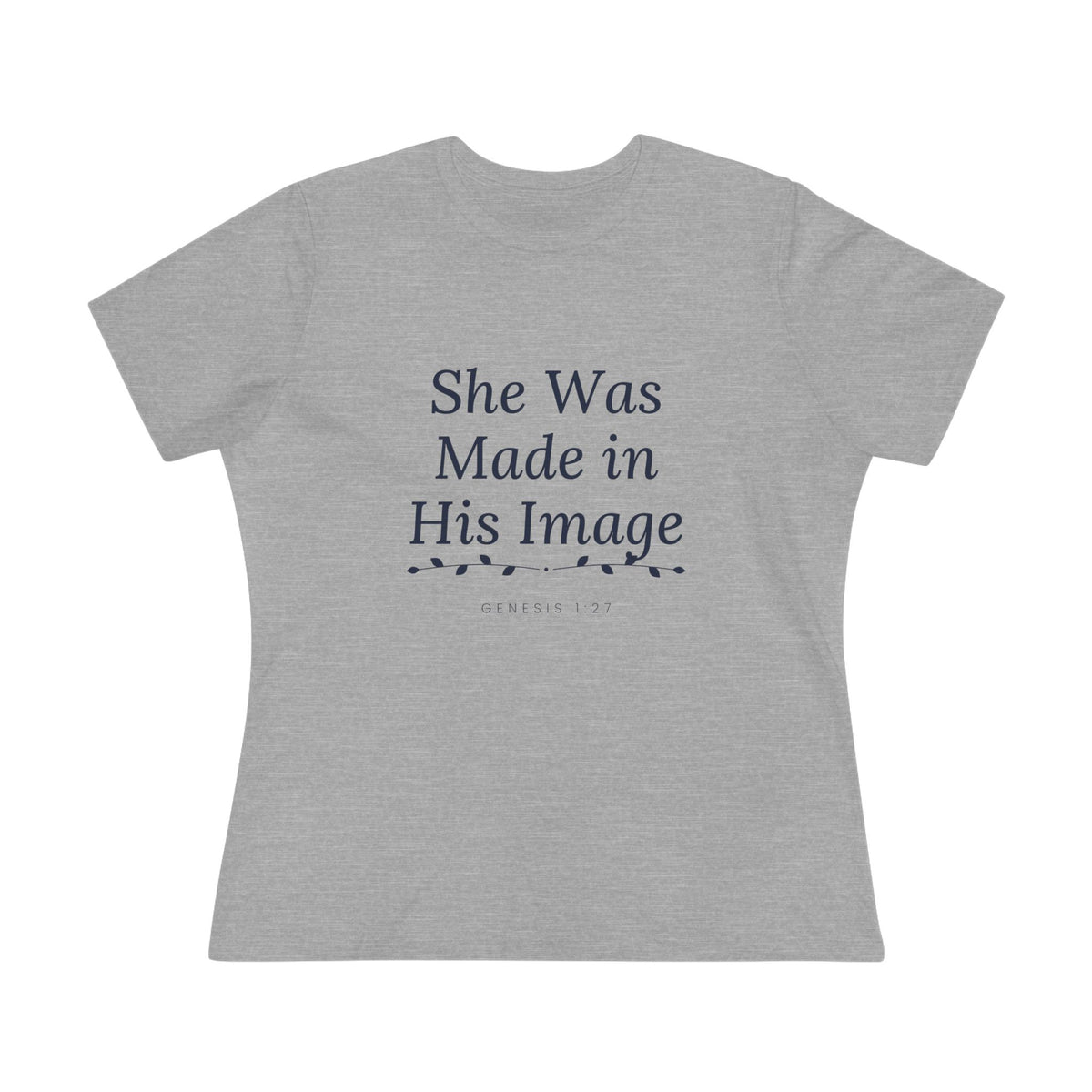Made in His Image Tee, Athletic Heather, front view, SHE WAS MADE IN HIS IMAGE., Genesis 1:27 (KJV)