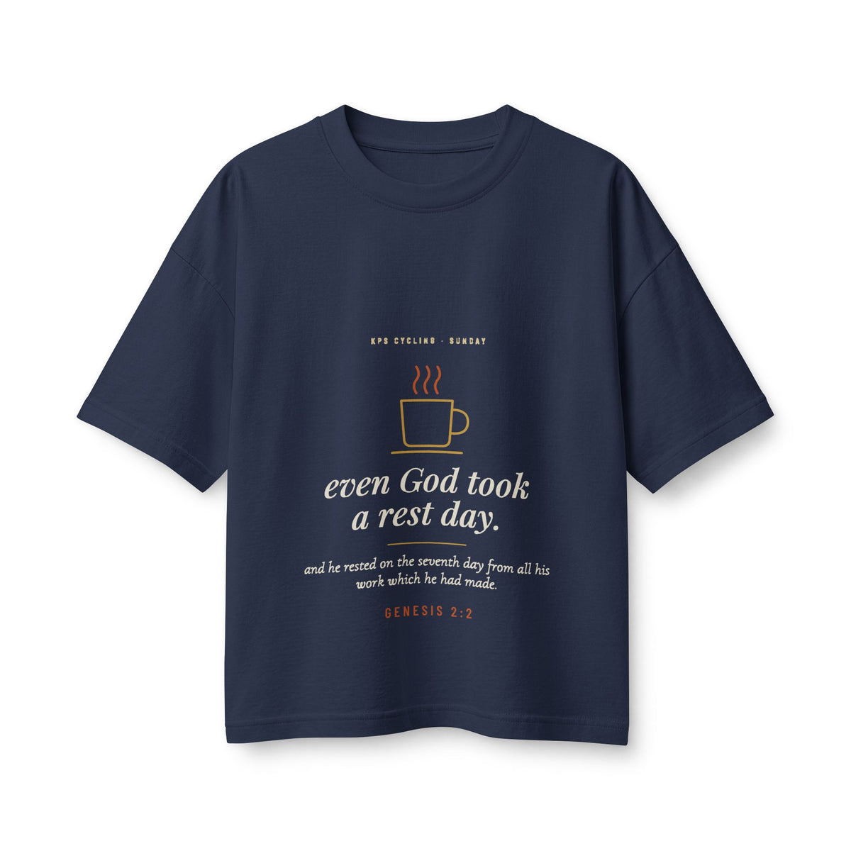 Even God Took a Rest Day Women's Boxy Tee, Navy, front view, EVEN GOD TOOK A REST DAY. Genesis 2:2 (KJV)