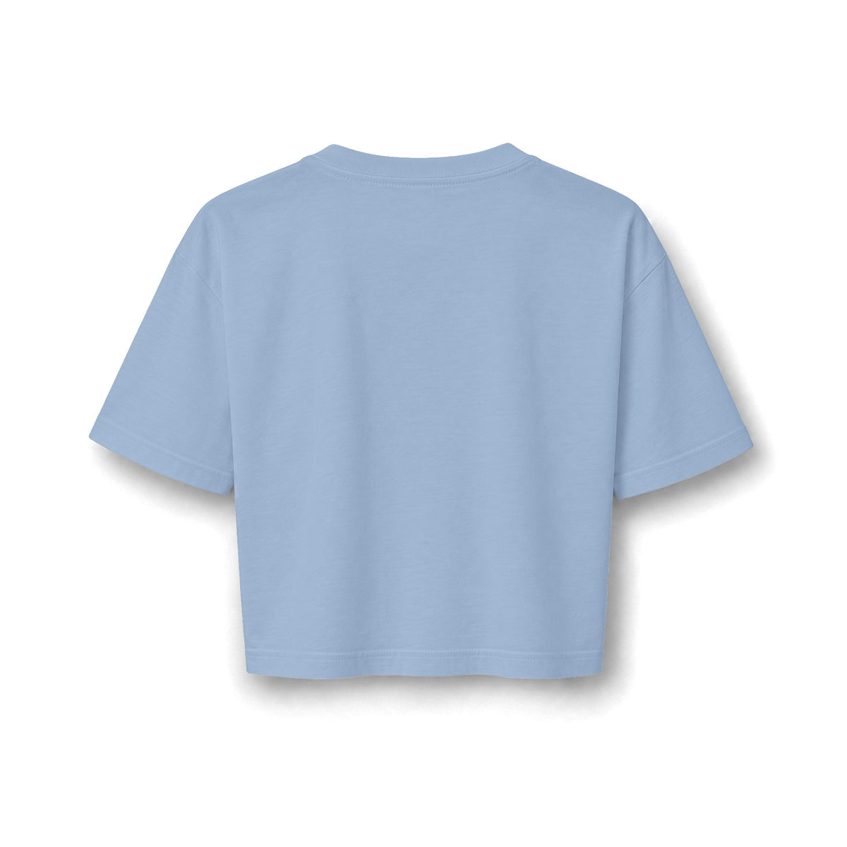 In Him Crop Tee, Faded Powder Blue, back view, IN HIM. MY STRENGTH IS IN HIM. DEFINITELY NOT IN MY KNEES. Habakkuk 3:19 (KJV)