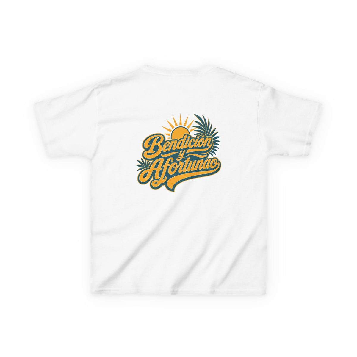 Bendecío y Afortunao Kids Tee, kids' t-shirt, White, back view, BENDECÍO Y AFORTUNAO., Numbers 6:24 (KJV)