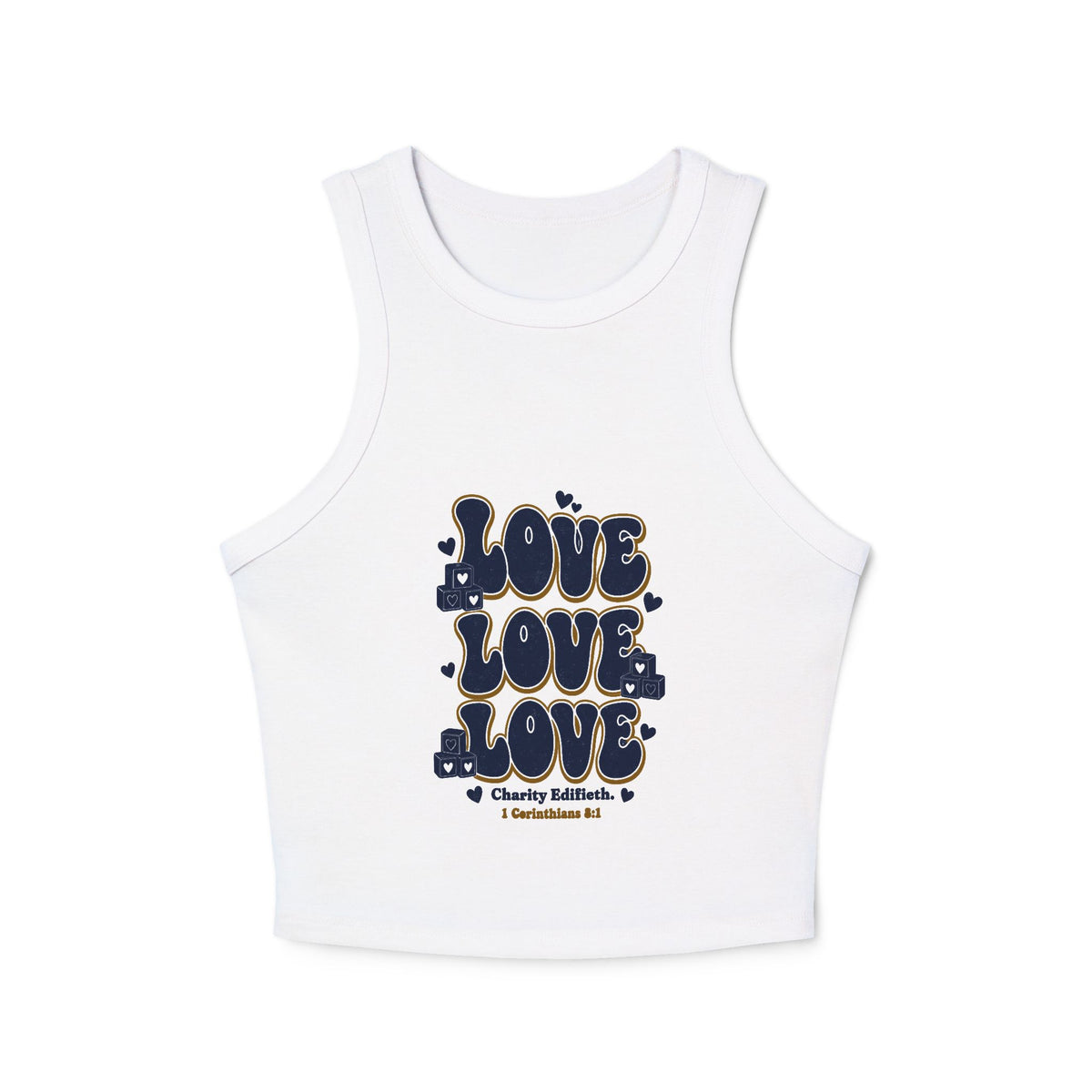 Love Love Love Tank, tank top, Solid White Blend, front view, LOVE, LOVE, LOVE., 1 Corinthians 8:1 (KJV)