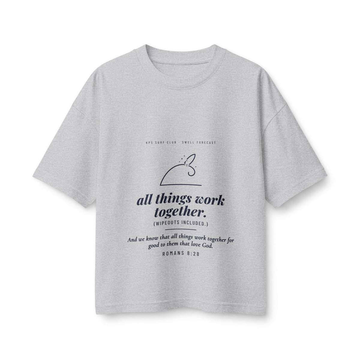 All Things Work Together Women's Boxy Tee, Athletic Heather, front view, ALL THINGS WORK TOGETHER. (WIPEOUTS INCLUDED.) Romans 8:28 (KJV)