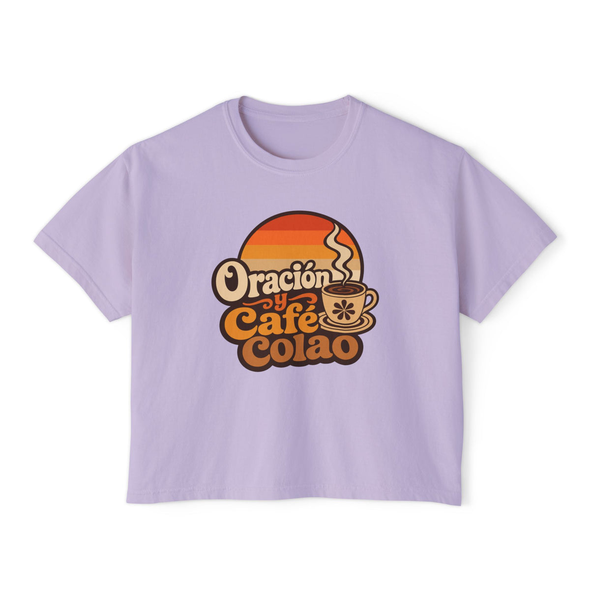 Oración y Café Colao Crop Tee, crop t-shirt, Orchid, front view, ORACIÓN Y CAFÉ COLAO., Psalm 5:3 (KJV)