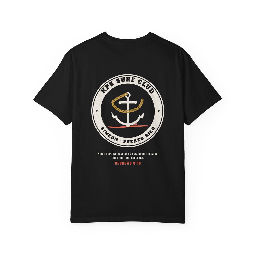 KPS Surf Club Anchor Tee, Black, back view, KPS SURF CLUB. Hebrews 6:19 (KJV)