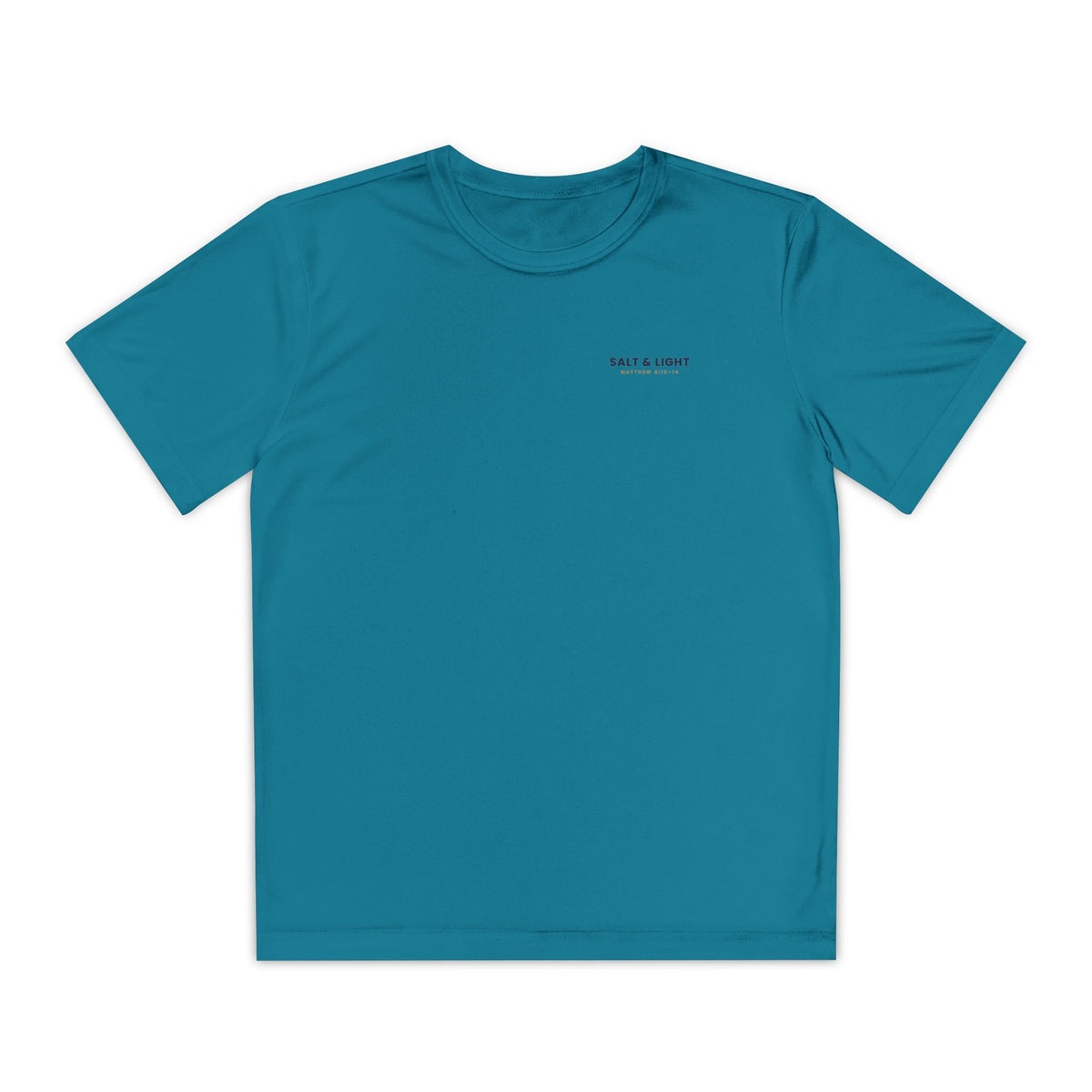 Salt & Light Youth Tee, kids' t-shirt, Tropic Blue, front view, SALT & LIGHT., Matthew 5:13–14 (KJV)