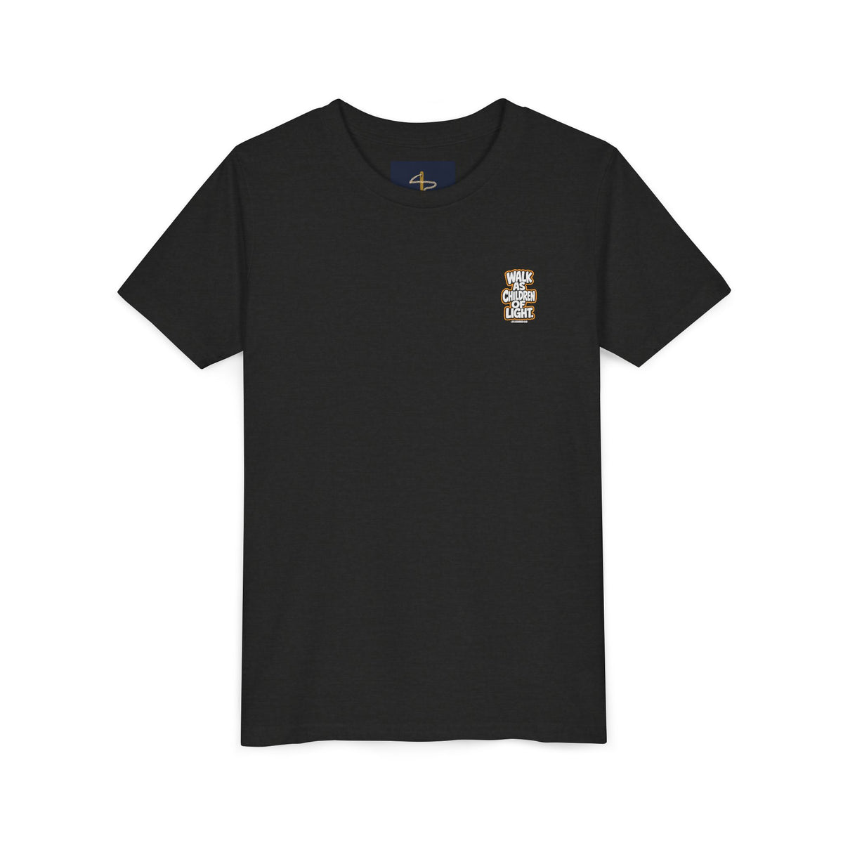 Children of Light Youth Tee, kids' t-shirt, Black Heather, front view, WALK AS CHILDREN OF LIGHT., Ephesians 5:8 (KJV)