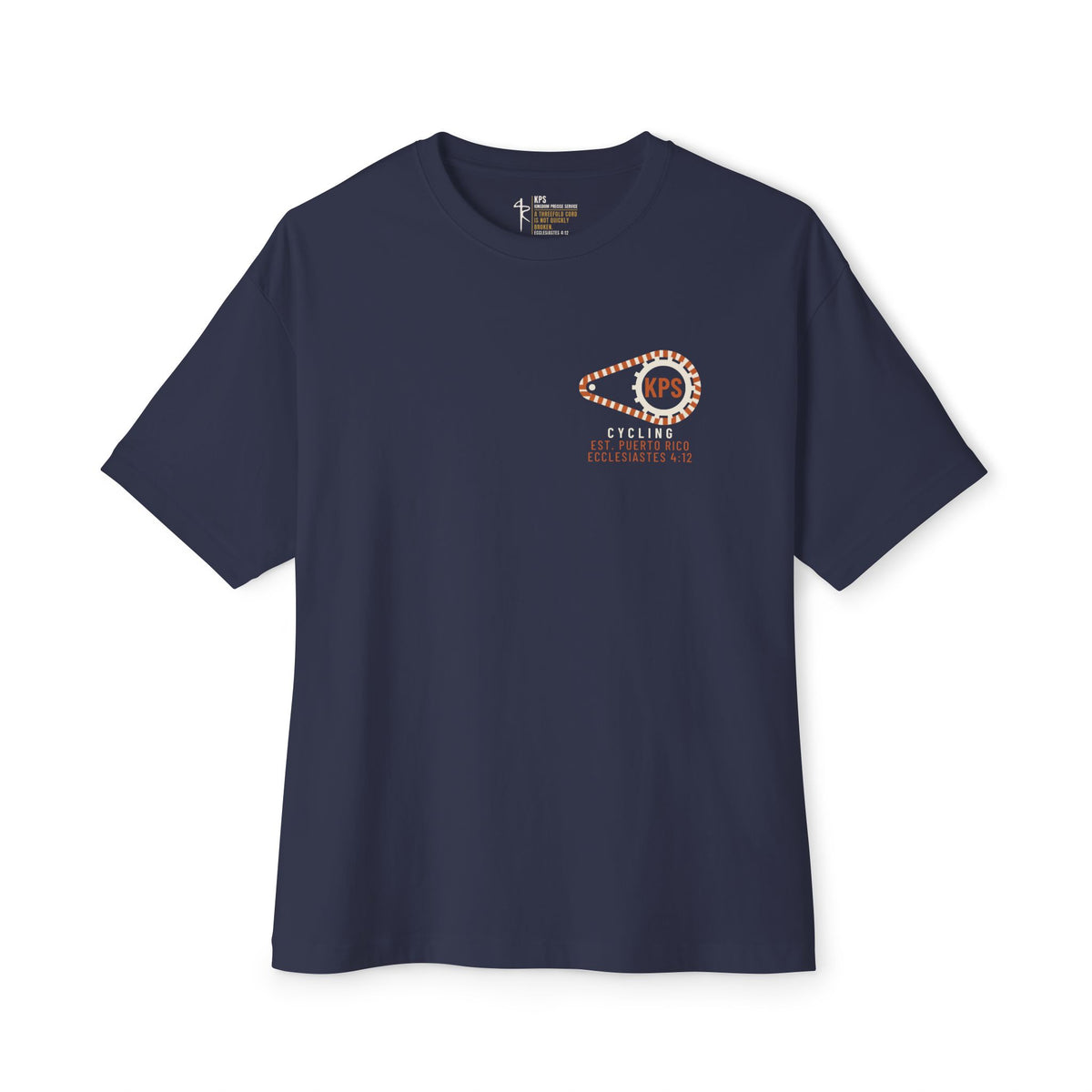 Night Ride Cycling Tee, Navy, front view, NIGHT RIDE. (FRONT LIGHT. REAR LIGHT. TRUE LIGHT.), Psalm 119:105 (KJV)