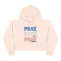 Pray Through It Cropped Hoodie, Pale Pink, front view, PRAY ON IT. PRAY OVER IT. PRAY THROUGH IT. Philippians 4:6 (KJV)