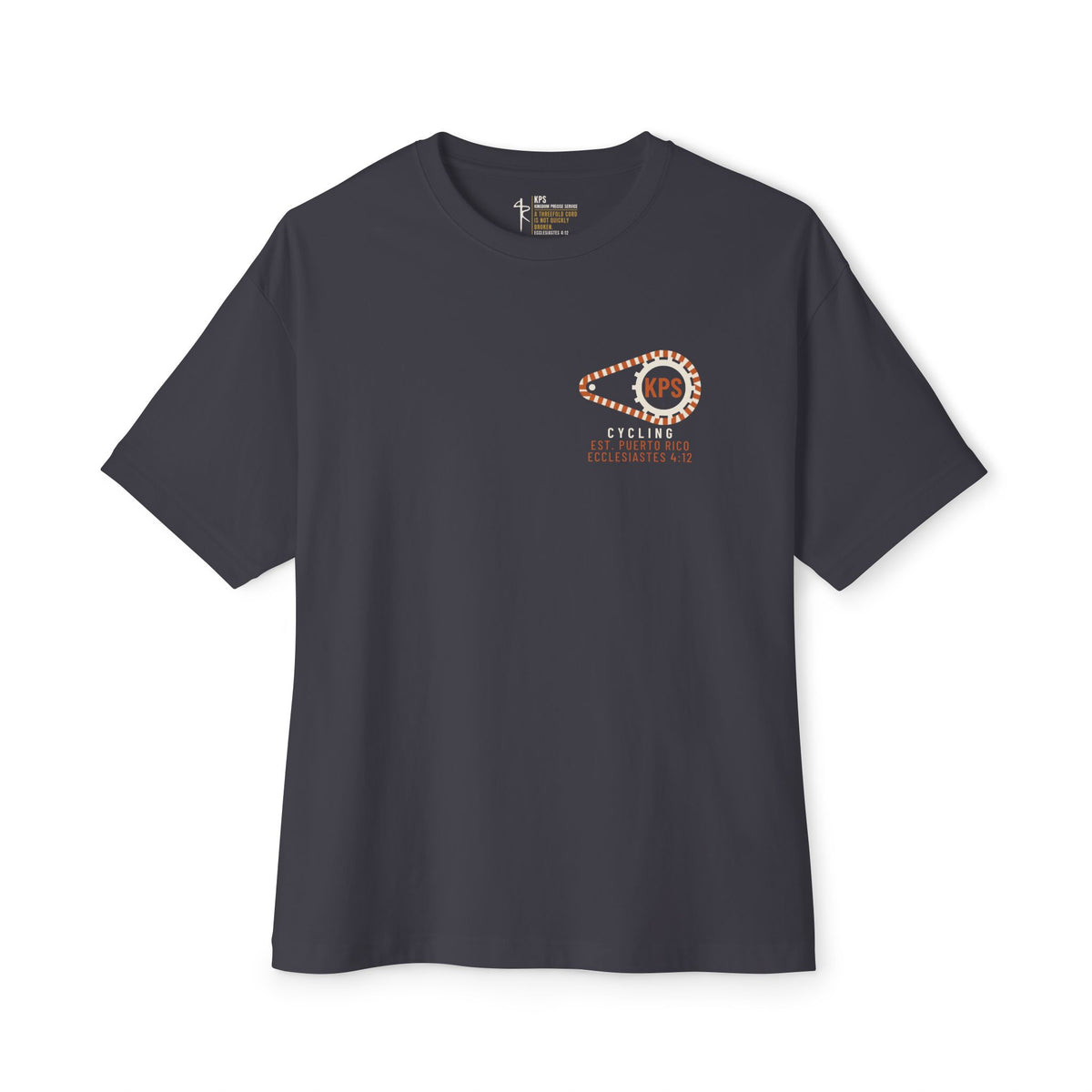 Night Ride Cycling Tee, Dark Grey, front view, NIGHT RIDE. (FRONT LIGHT. REAR LIGHT. TRUE LIGHT.), Psalm 119:105 (KJV)