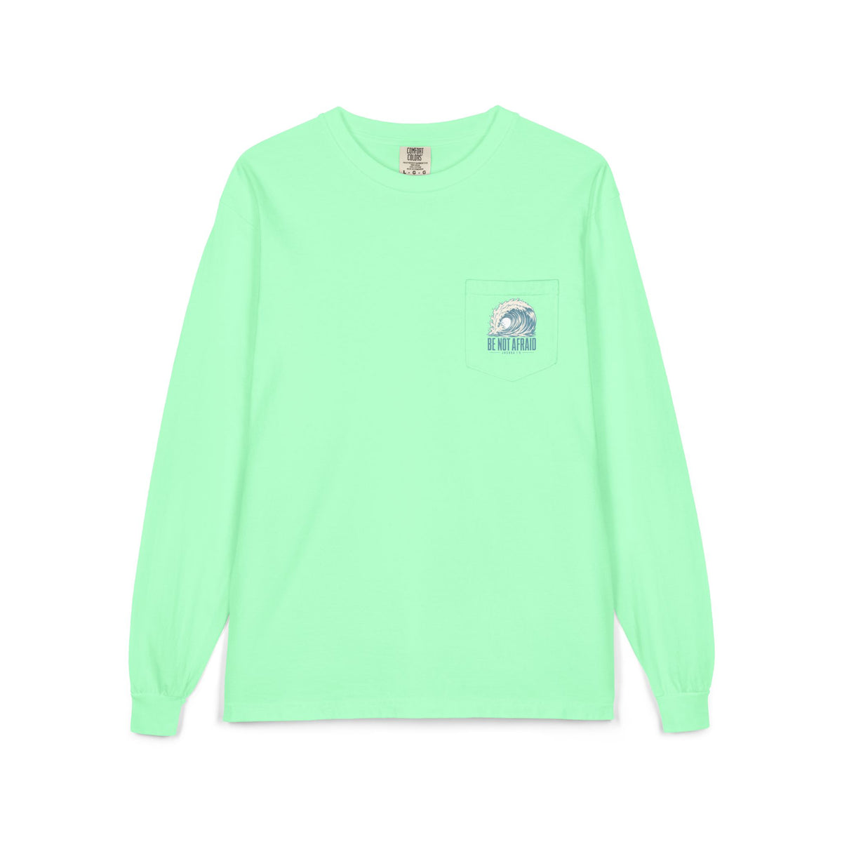 Wave Pocket Long Sleeve, long-sleeve tee, Island Reef, front view, BE NOT AFRAID., Joshua 1:9 (KJV)