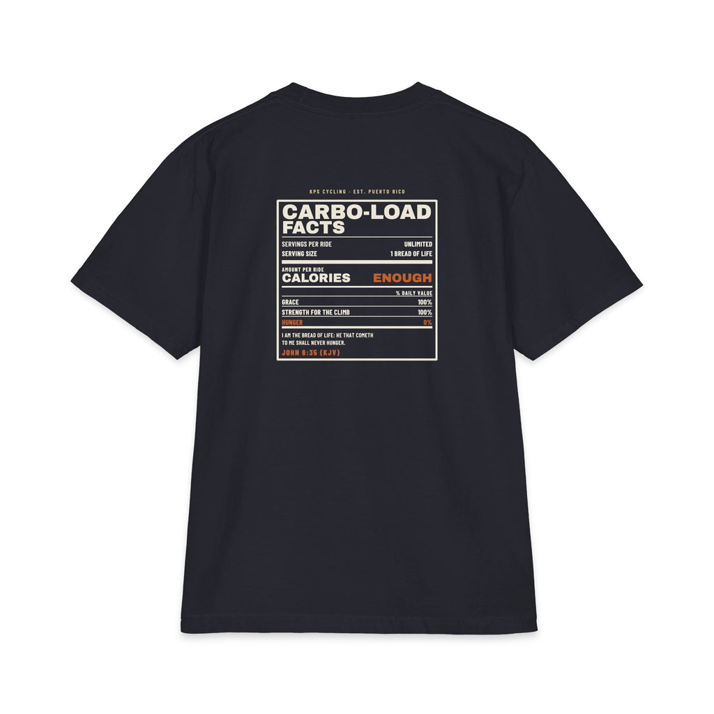 Carbo-Load Facts Cycling Tee, Navy, back view, CARBO-LOAD FACTS. John 6:35 (KJV)