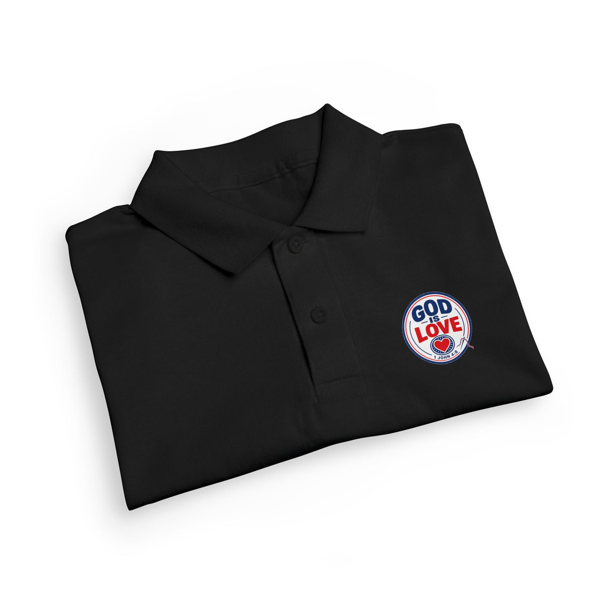 God Is Love Youth Polo, kids' polo, Black, folded, GOD IS LOVE., 1 John 4:8 (KJV)
