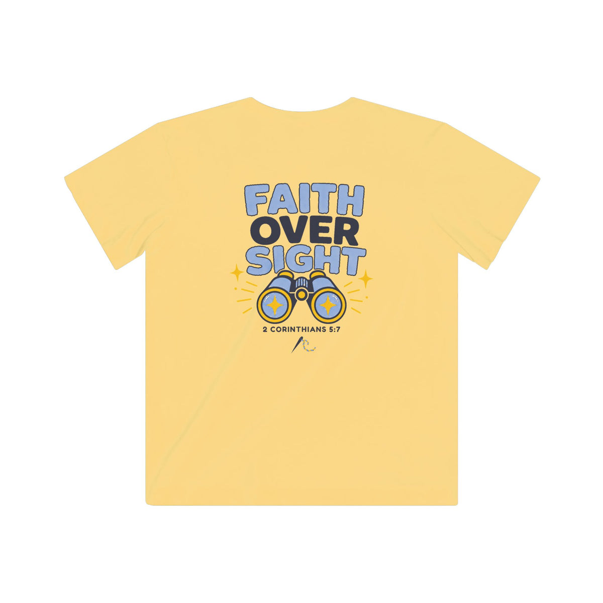 Faith Over Sight Kids Tee, Butter, back view, FAITH OVER SIGHT., 2 Corinthians 5:7 (KJV)