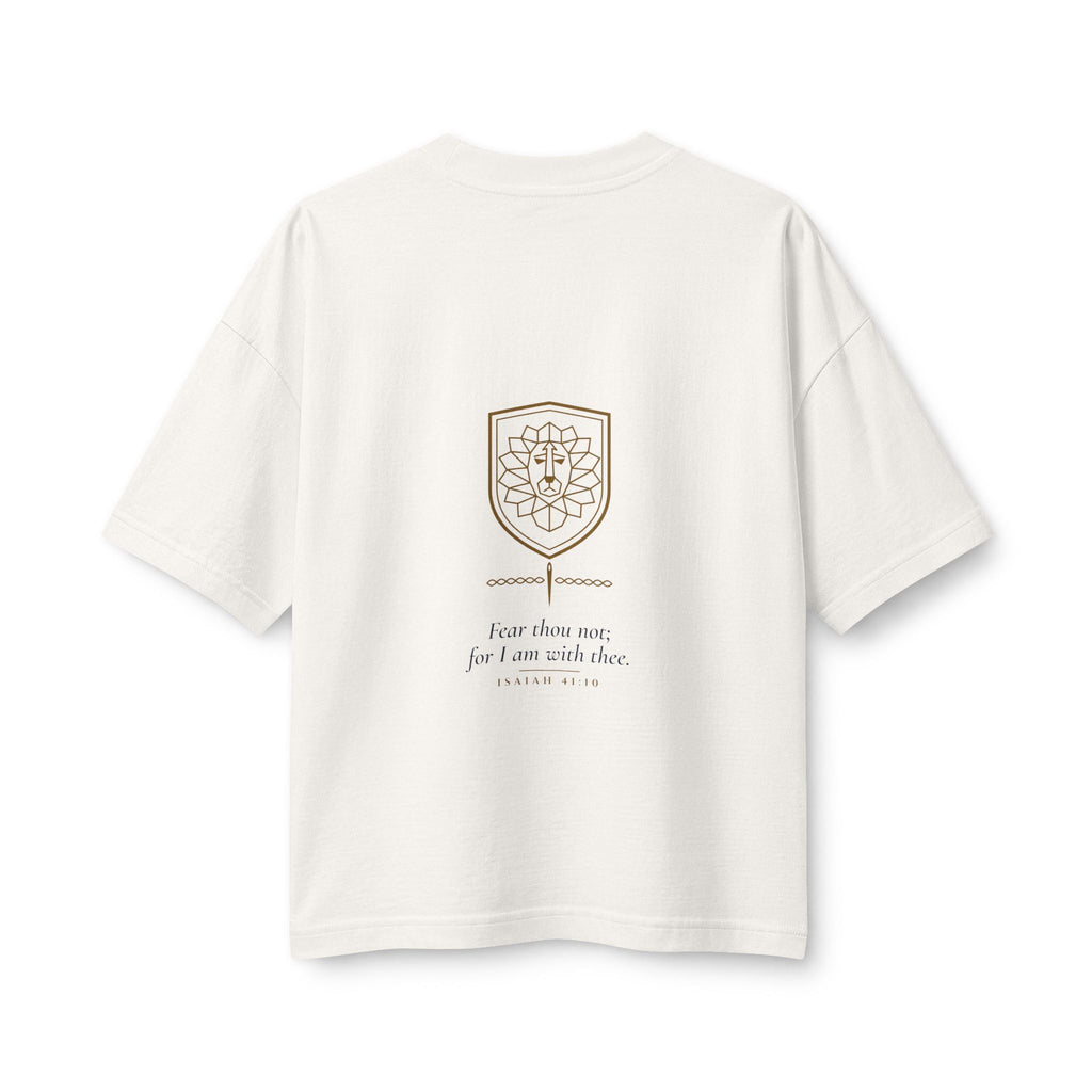 Fear Not Lion Women's Boxy Tee, Vintage White, back view, FEAR NOT., Isaiah 41:10 (KJV)