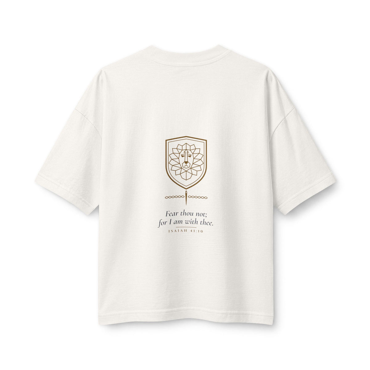 Fear Not Lion Women's Boxy Tee, Vintage White, back view, FEAR NOT., Isaiah 41:10 (KJV)