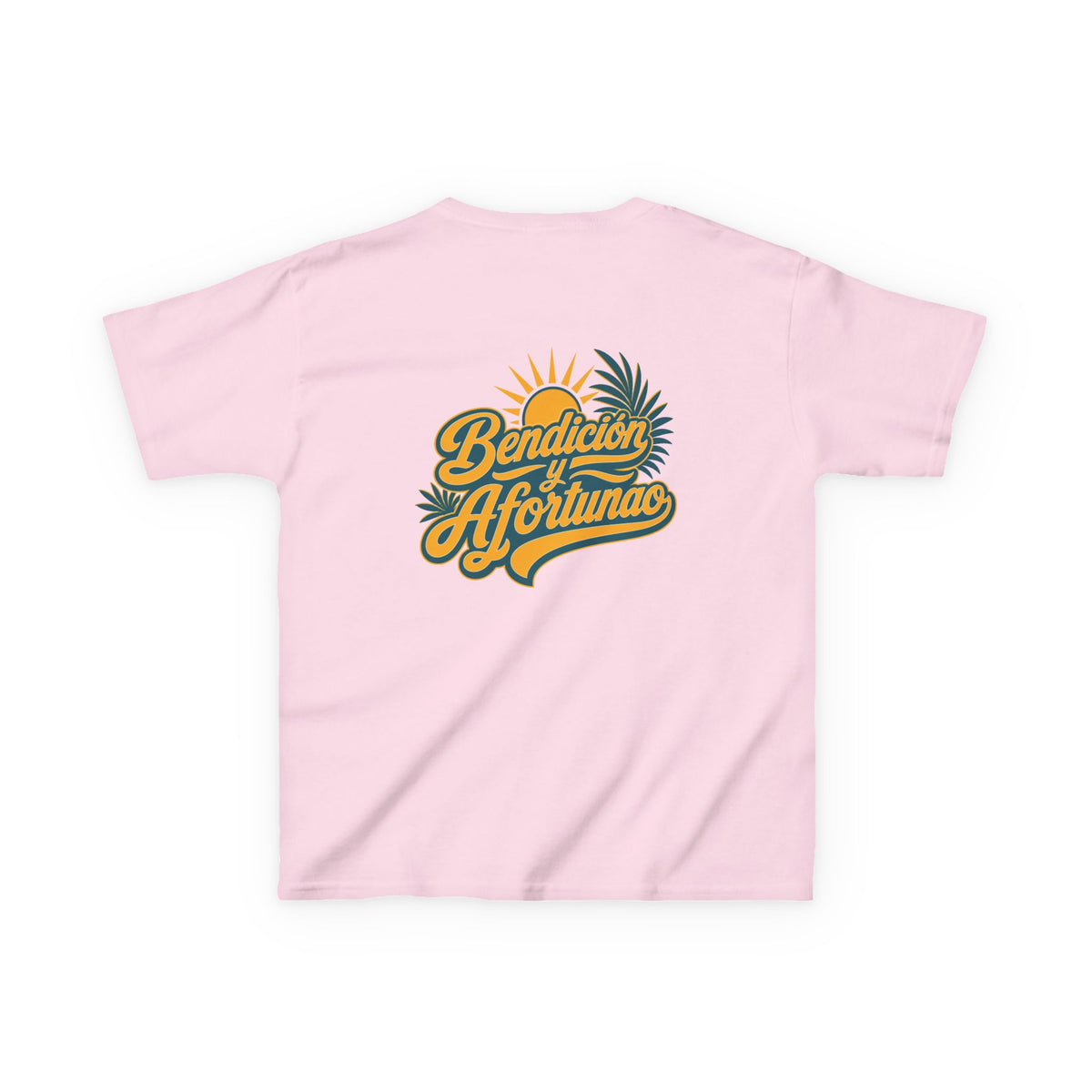 Bendecío y Afortunao Kids Tee, kids' t-shirt, Light Pink, back view, BENDECÍO Y AFORTUNAO., Numbers 6:24 (KJV)