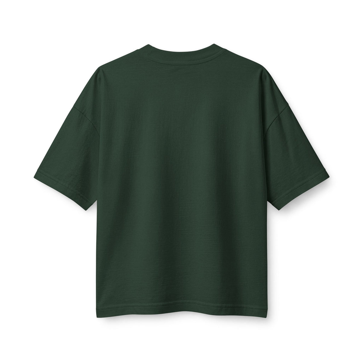 Low Watts High Faith Women's Boxy Tee, Forest, back view, LOW WATTS. HIGH FAITH. 2 Corinthians 12:9 (KJV)