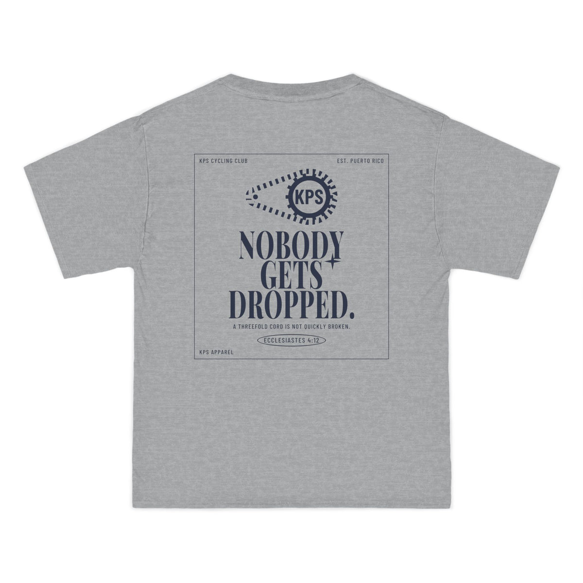 KPS Cycling Club Tee, Light Steel, back view, KPS CYCLING CLUB. Ecclesiastes 4:12 (KJV)