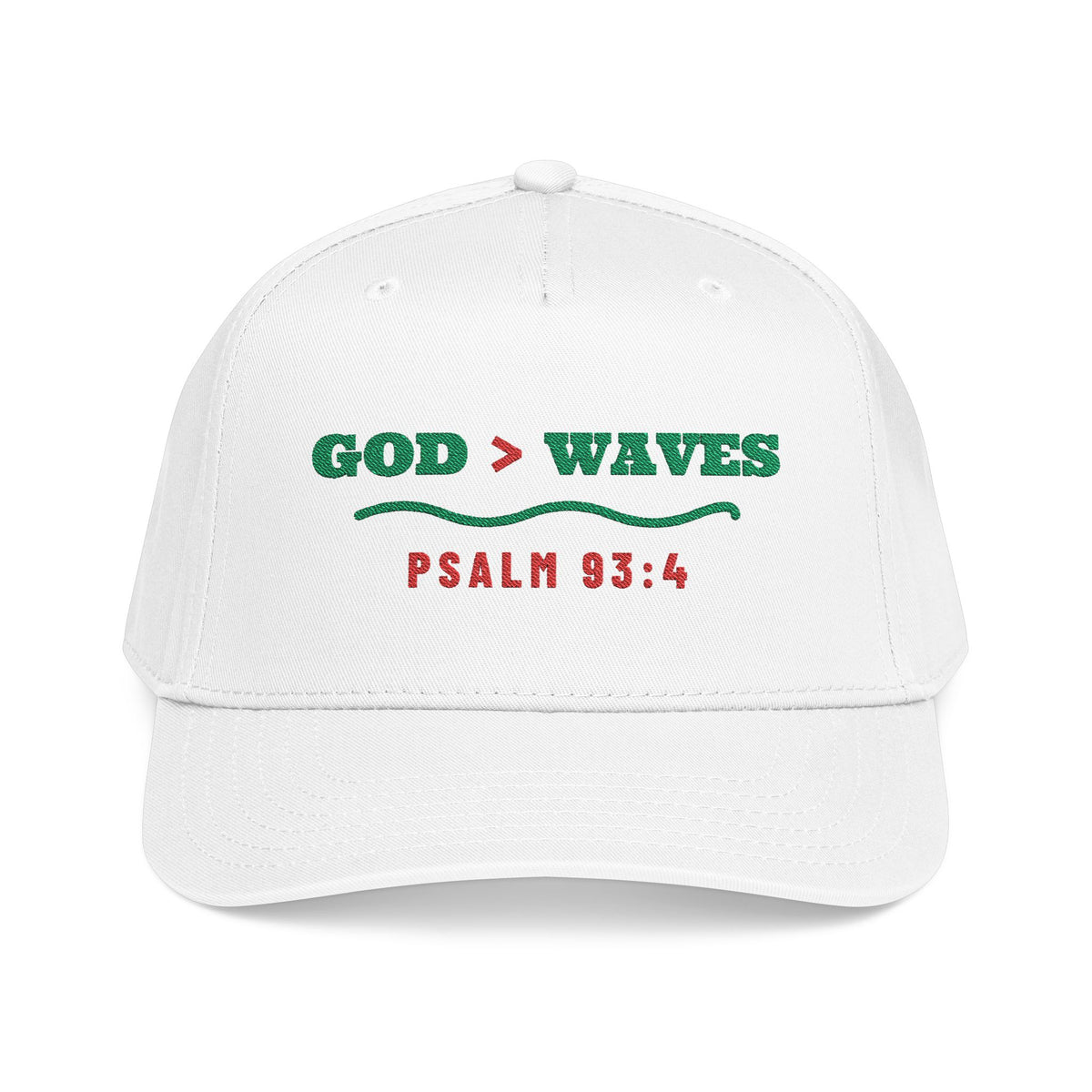 God > Waves Cap, White, front view, GOD > WAVES. Psalm 93:4 (KJV)
