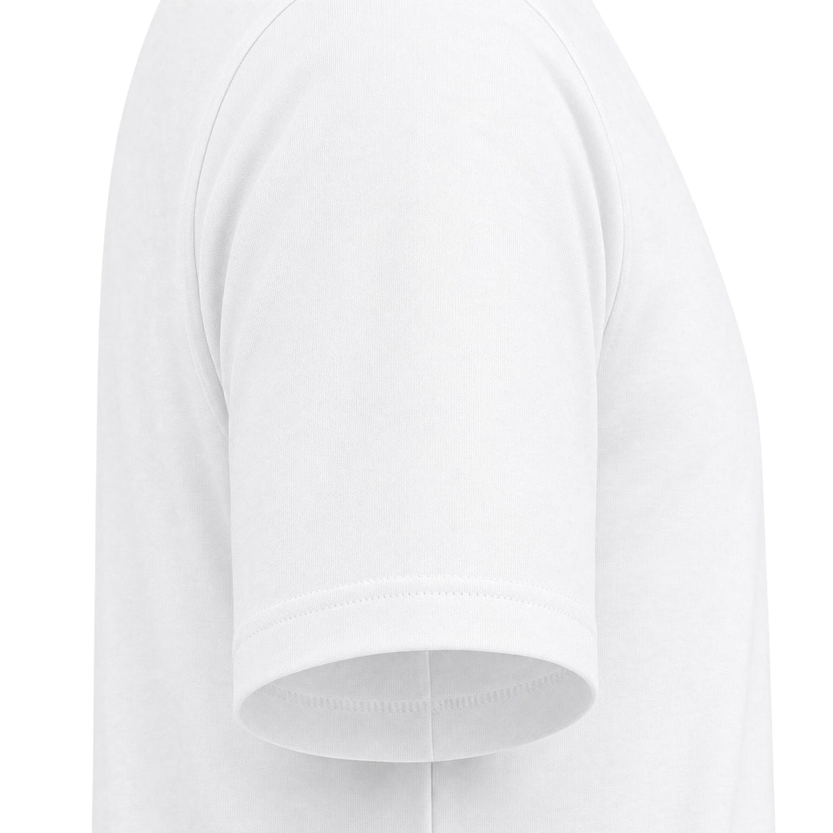 In The Beginning Women's Fitted Tee, women's fitted t-shirt, White, sleeve close-up