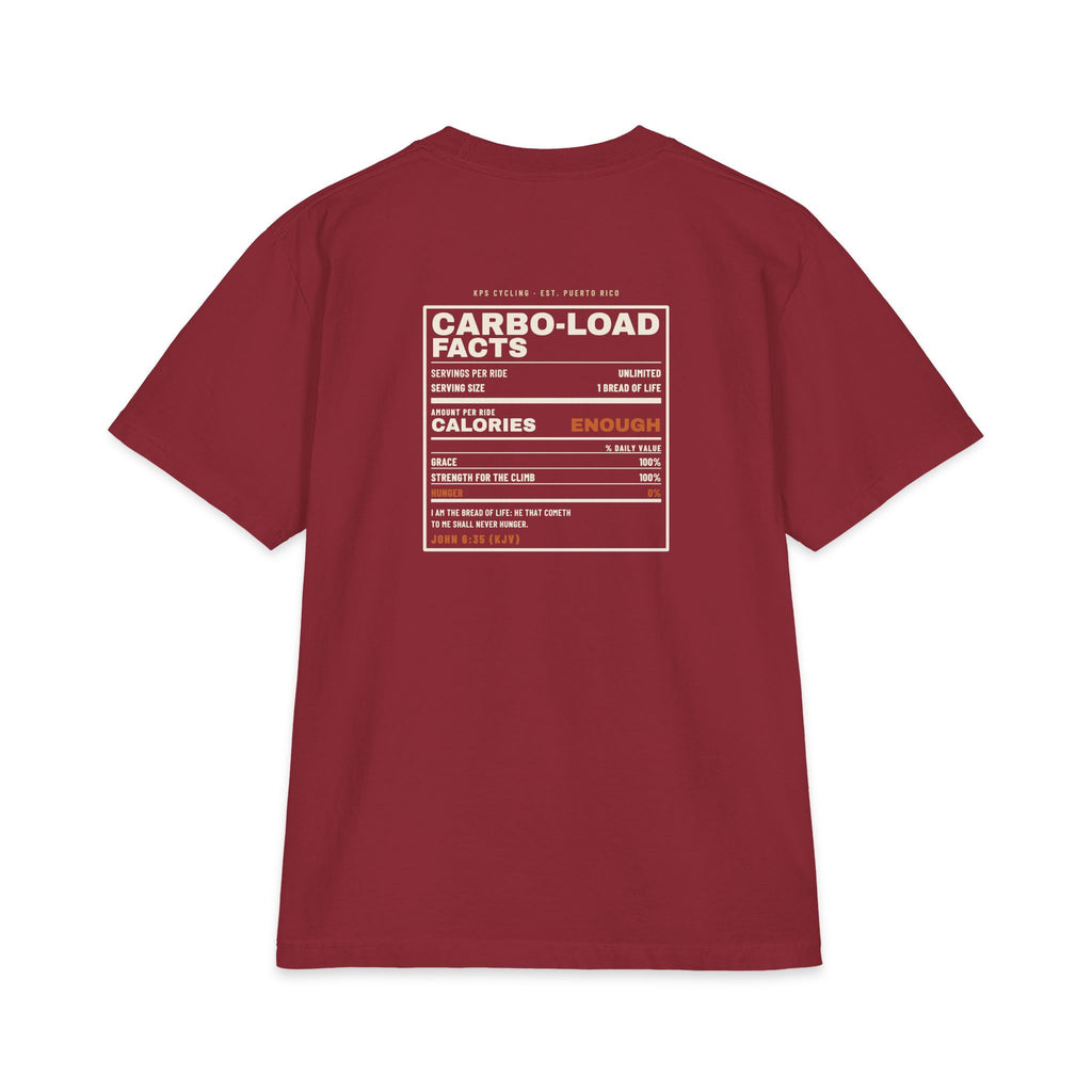 Carbo-Load Facts Cycling Tee, Burgundy, back view, CARBO-LOAD FACTS. John 6:35 (KJV)