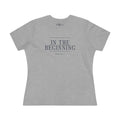 In The Beginning Women's Tee, Athletic Heather, front view, IN THE BEGINNING., Genesis 1:1 (KJV)