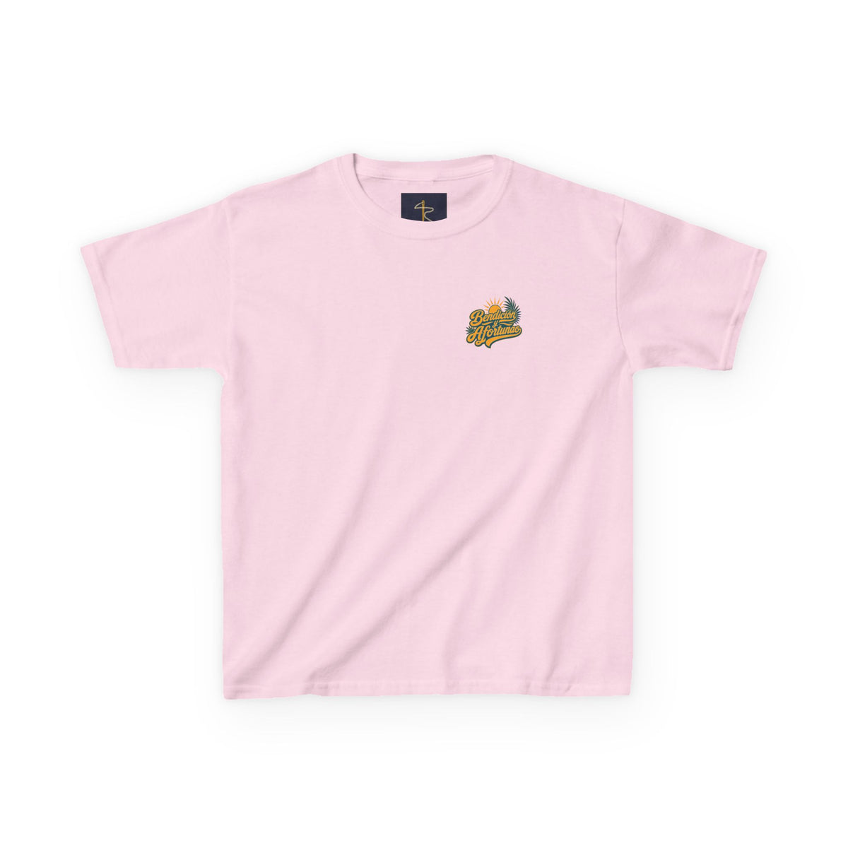 Bendecío y Afortunao Kids Tee, kids' t-shirt, Light Pink, front view, BENDECÍO Y AFORTUNAO., Numbers 6:24 (KJV)