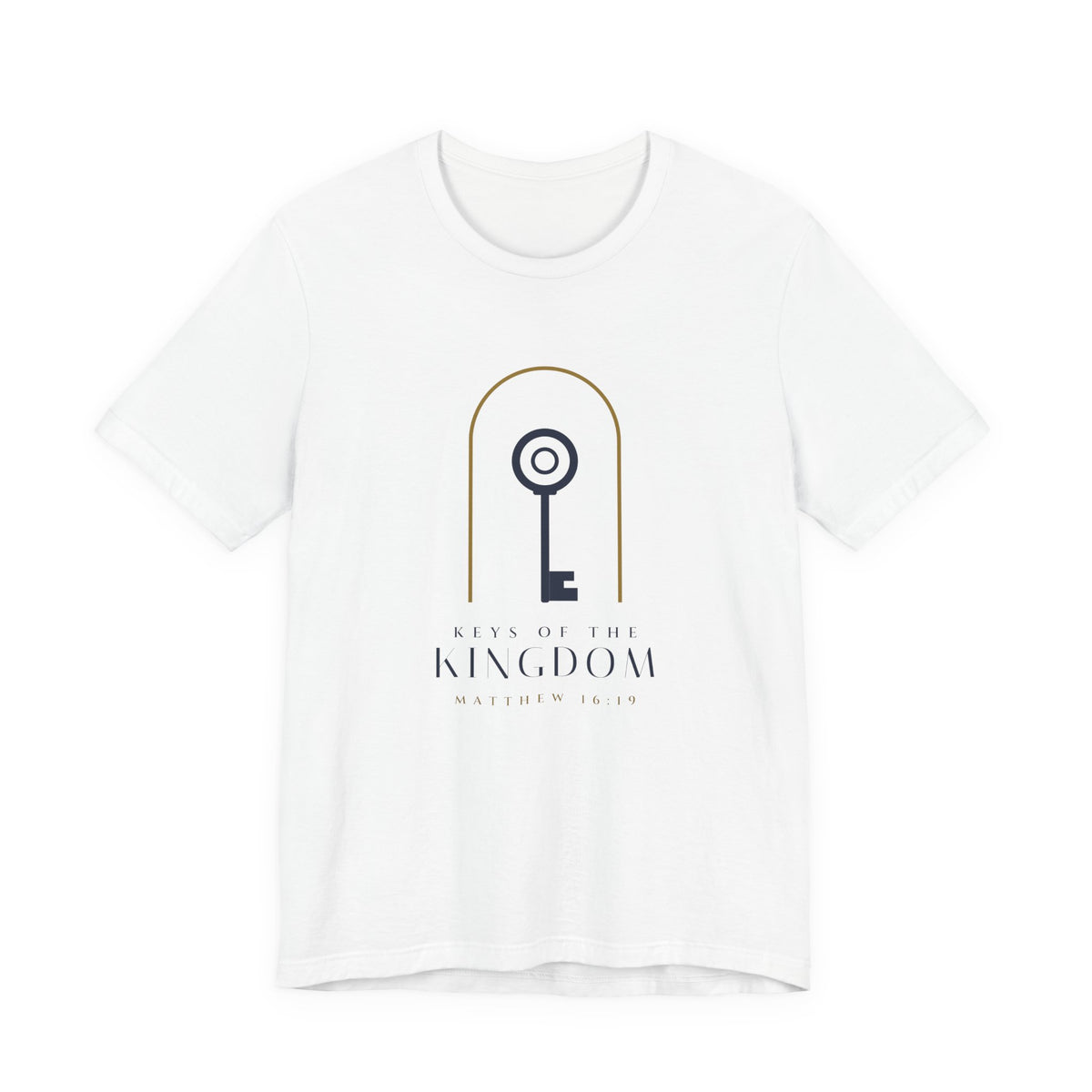 Keys of the Kingdom Tee, t-shirt, White, front view, KEYS OF THE KINGDOM., Matthew 16:19 (KJV)