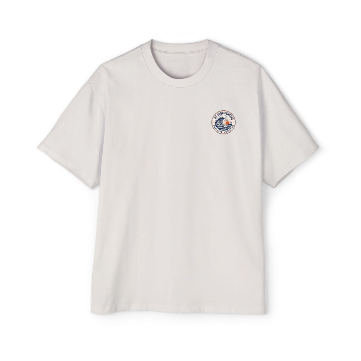 Of Good Courage Surf Club Oversized Tee, t-shirt, Faded Bone, front view, OF GOOD COURAGE., Joshua 1:9 (KJV)