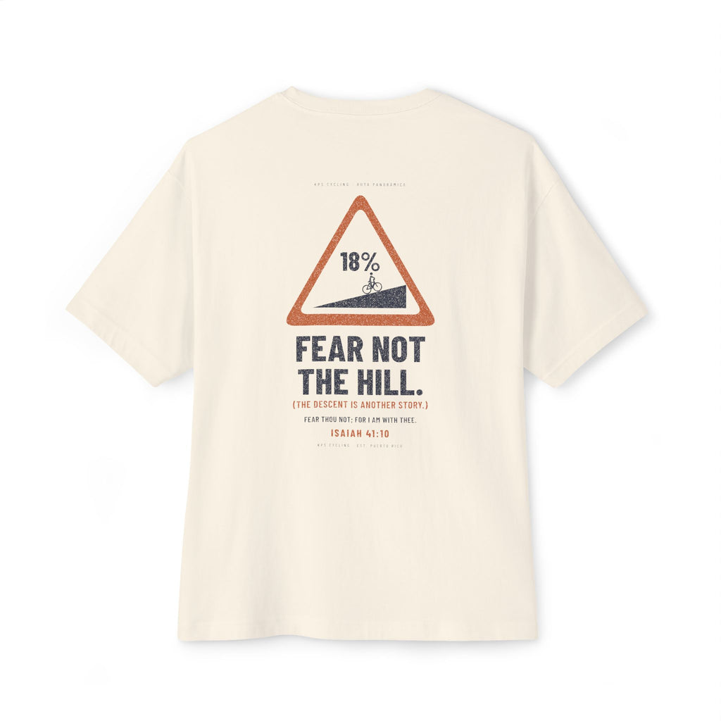 Fear Not the Hill Cycling Tee, Natural, back view, FEAR NOT THE HILL. (THE DESCENT IS ANOTHER STORY.) Isaiah 41:10 (KJV)
