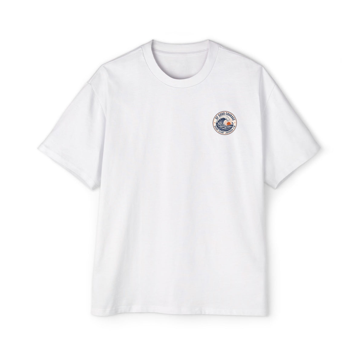 Of Good Courage Surf Club Oversized Tee, t-shirt, White, front view, OF GOOD COURAGE., Joshua 1:9 (KJV)