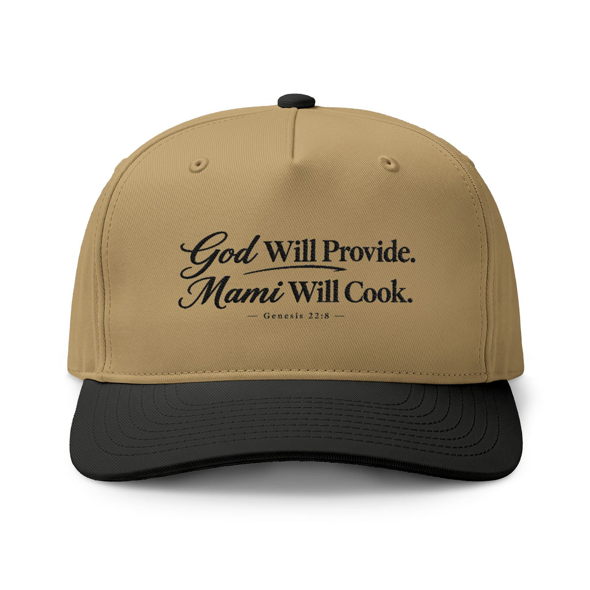 God Will Provide Cap, Khaki/Black, GOD WILL PROVIDE. MAMI WILL COOK., Genesis 22:8 (KJV)