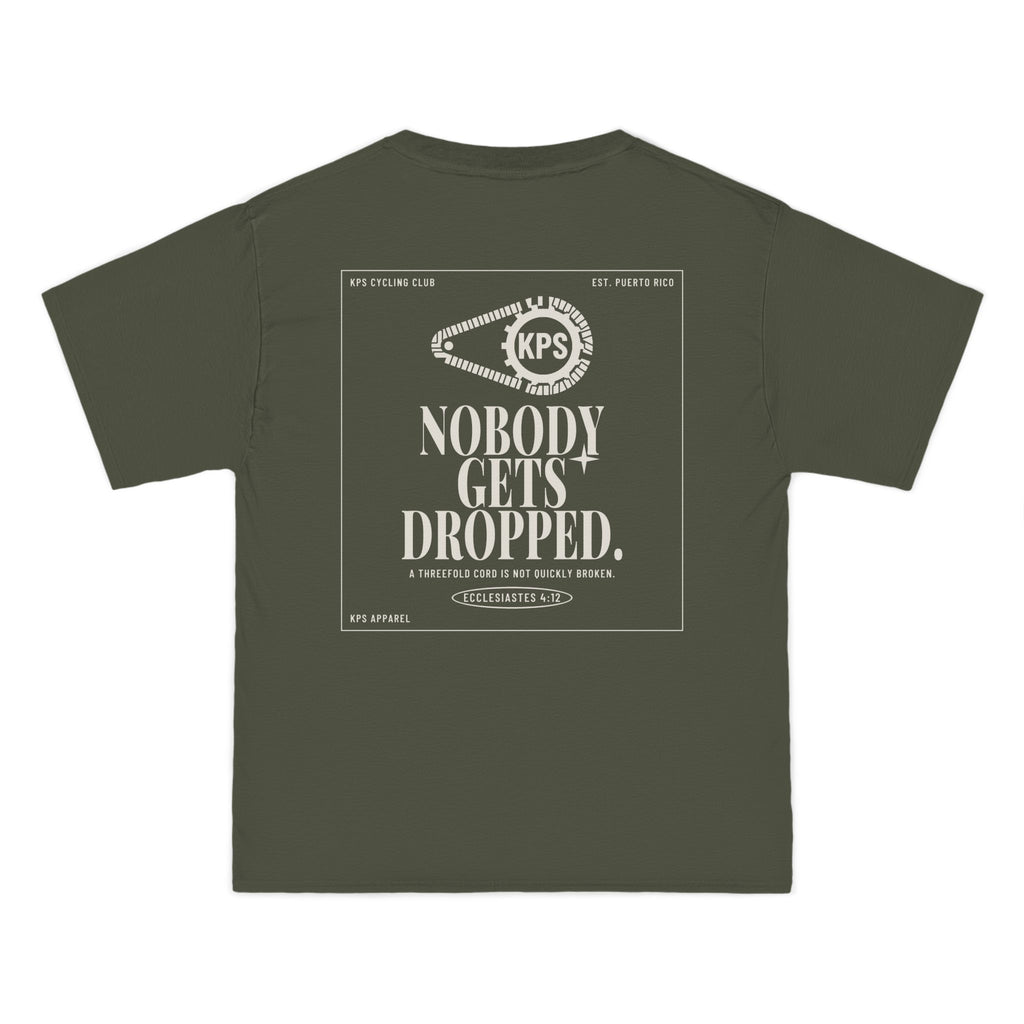 KPS Cycling Club Tee, Fatigue Green, back view, KPS CYCLING CLUB. Ecclesiastes 4:12 (KJV)