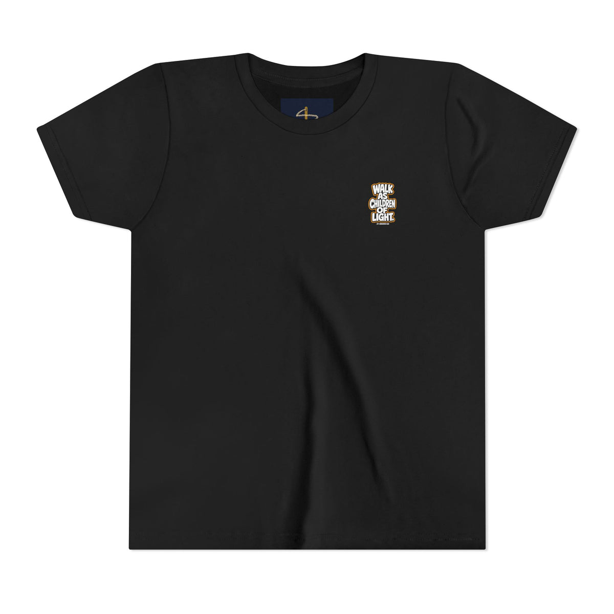 Children of Light Youth Tee, kids' t-shirt, Black, front view, WALK AS CHILDREN OF LIGHT., Ephesians 5:8 (KJV)