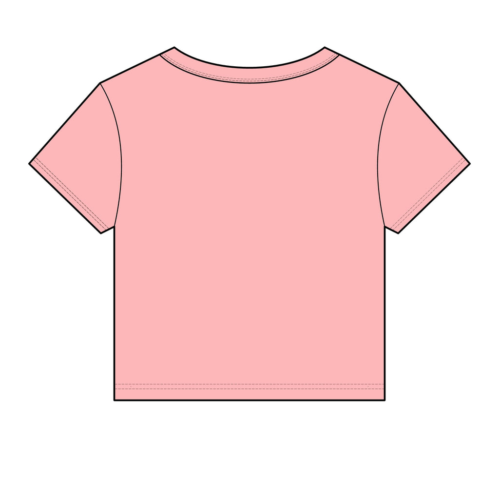 Walk by Faith Women's Baby Tee, Solid Pink Blend, back view, plain back, WALK BY FAITH., 2 Corinthians 5:7 (KJV)