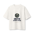 Faith Over Fear Women's Boxy Tee, Vintage White, front view, FAITH OVER FEAR., 2 Timothy 1:7 (KJV)