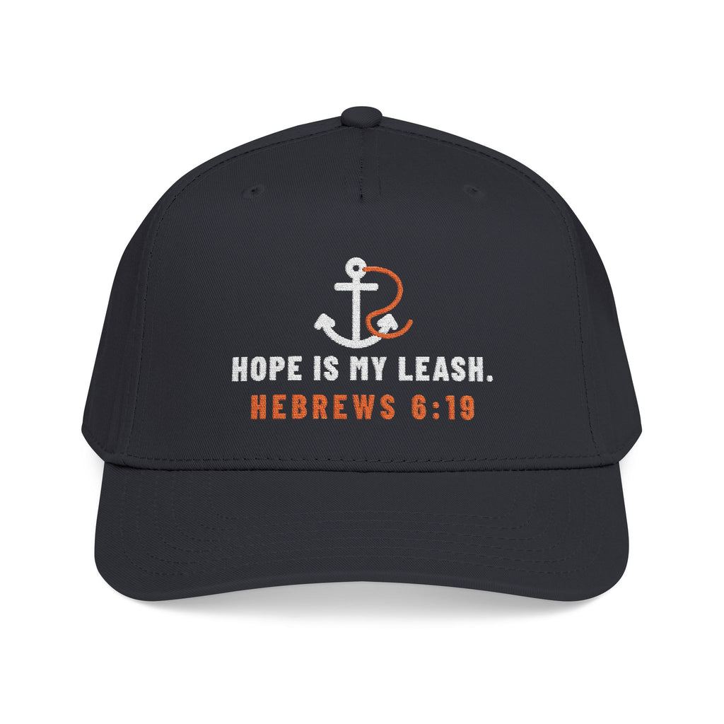 Hope Is My Leash Cap, Black, front view, HOPE IS MY LEASH. Hebrews 6:19 (KJV)