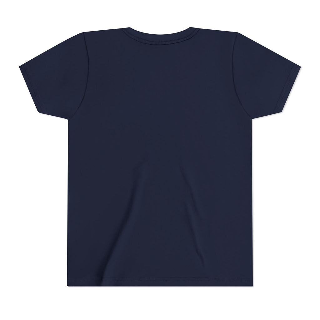 Little Grom. Big God. Youth Tee, Navy, back view, LITTLE GROM. BIG GOD. Ecclesiastes 4:12 (KJV)