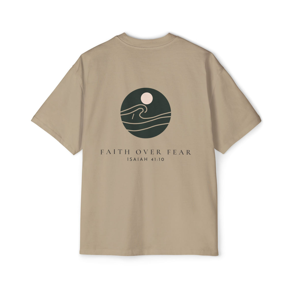Faith Over Fear Tee, t-shirt, Faded Khaki, back view, FAITH OVER FEAR., Isaiah 41:10 (KJV)