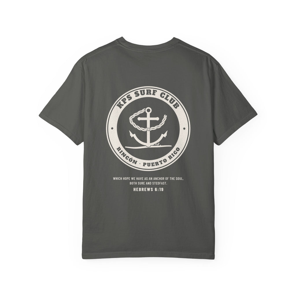 KPS Surf Club Anchor Tee, Pepper, back view, KPS SURF CLUB. Hebrews 6:19 (KJV)