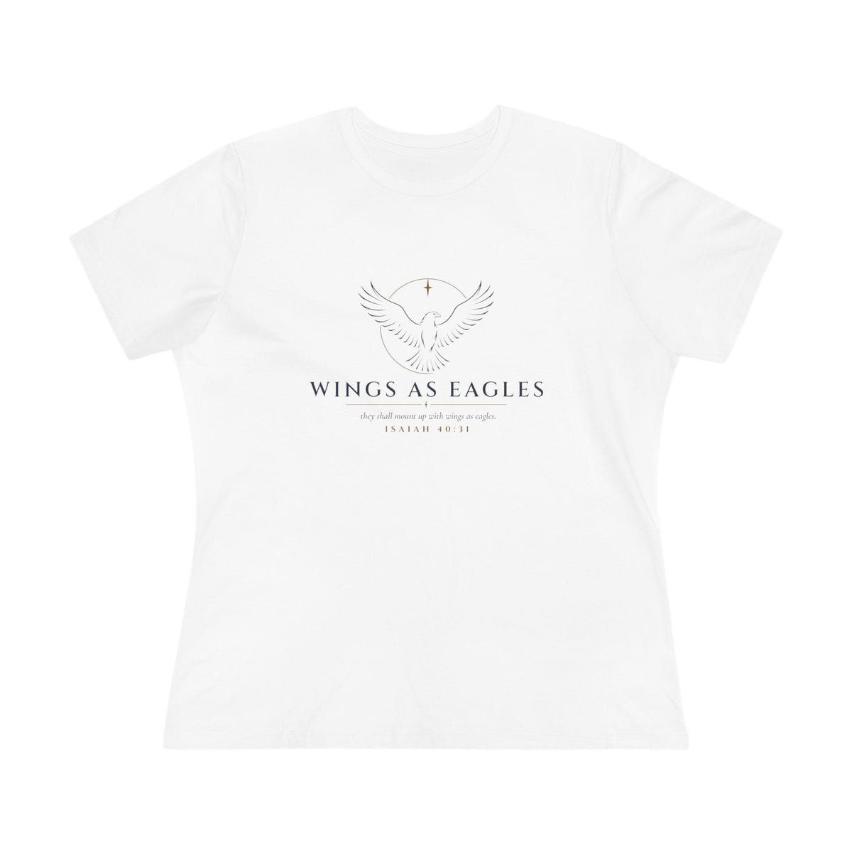 Wings As Eagles Women's Relaxed Tee, White, front view, WINGS AS EAGLES., Isaiah 40:31 (KJV)