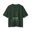Low Watts High Faith Women's Boxy Tee, Forest, front view, LOW WATTS. HIGH FAITH. 2 Corinthians 12:9 (KJV)