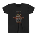 Fueled by Snacks & the Bread of Life Youth Tee, Black, front view, FUELED BY SNACKS & THE BREAD OF LIFE. John 6:35 (KJV)