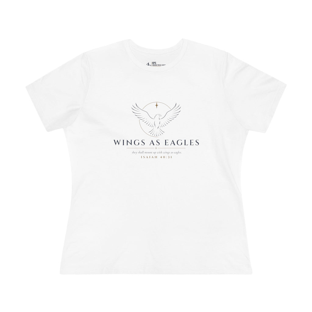 Wings As Eagles Women's Relaxed Tee, White, front view, WINGS AS EAGLES., Isaiah 40:31 (KJV)